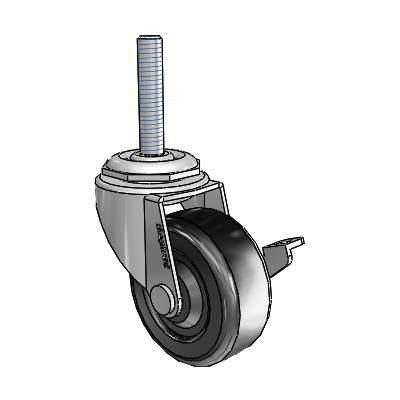 Regent Threaded Stem Polished Nickel Swivel Caster with 2 x .8125 Black Soft Rubber Wheel and Side Brake