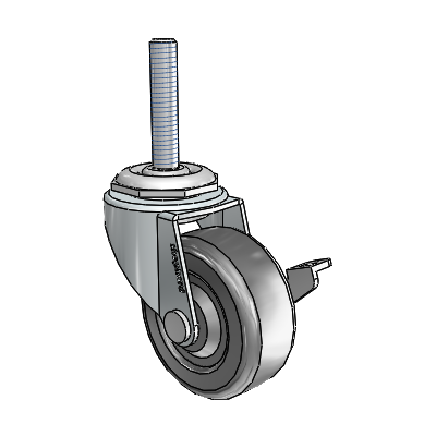 Regent Threaded Stem Zinc Swivel Caster with 2 x .8125 Black Hard Rubber Wheel and Side Brake