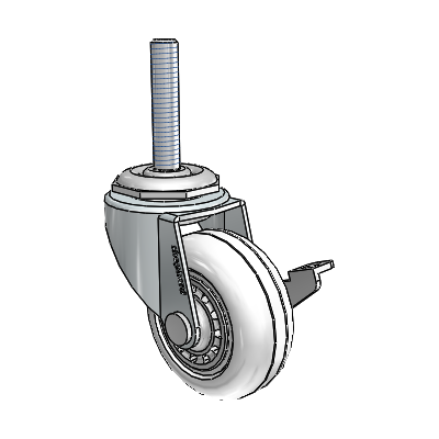 Regent Threaded Stem Zinc Swivel Caster with 2 x .8125 Clear Vipor Wheel and Side Brake