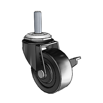 Regent Threaded Stem Black Oxide Swivel Caster with 2 x .8125 Polyolefin Wheel and Side Brake
