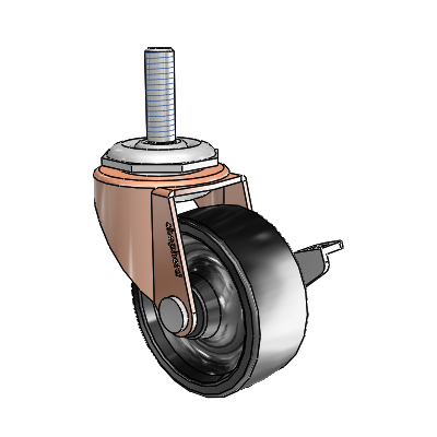 Regent Threaded Stem Copper Oxide Swivel Caster with 2 x .8125 Black Polyolefin Wheel and Side Brake