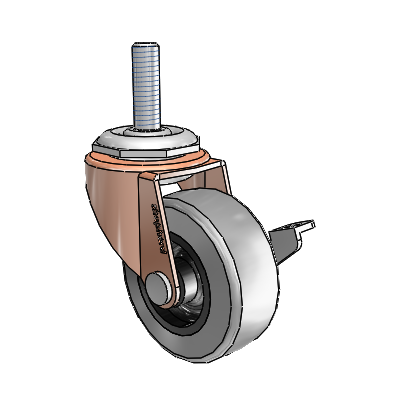Regent Threaded Stem Copper Oxide Swivel Caster with 2 x .8125 Grey Thermoplastic Rubber Wheel and Side Brake