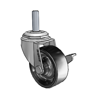 Regent Threaded Stem Polished Nickel Swivel Caster with 2 x .8125 Black Polyolefin Wheel and Side Brake