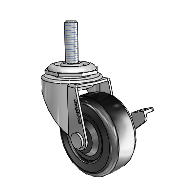 Regent Threaded Stem Polished Nickel Swivel Caster with 2 x .8125 Black Soft Rubber Wheel and Side Brake