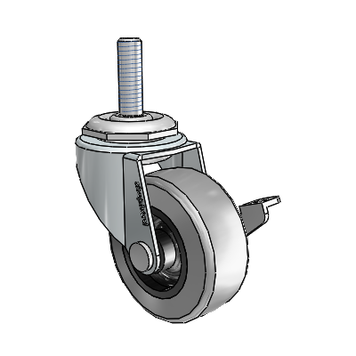 Regent Threaded Stem Zinc Swivel Caster with 2 x .8125 Grey Thermoplastic Rubber Wheel and Side Brake