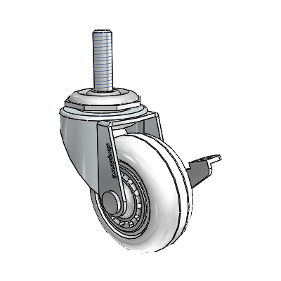 Regent Threaded Stem Zinc Swivel Caster with 2 x .8125 Clear Vipor Wheel and Side Brake