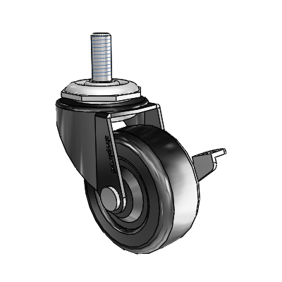 Regent Threaded Stem Black Oxide Swivel Caster with 2 x .8125 Soft Rubber Wheel and Side Brake