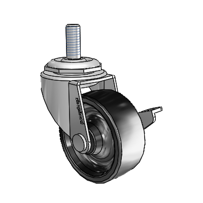 Regent Threaded Stem Polished Nickel Swivel Caster with 2 x .8125 Black Polyolefin Wheel and Side Brake