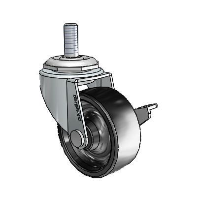 Regent Threaded Stem Zinc Swivel Caster with 2 x .8125 Black Polyolefin Wheel and Side Brake