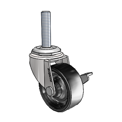 Regent Threaded Stem Bright Chrome Swivel Caster with 2 x .8125 Black Polyolefin Wheel and Side Brake
