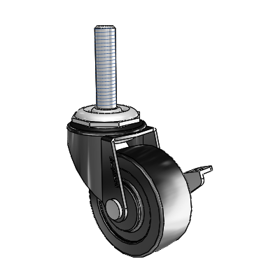 Regent Threaded Stem Black Oxide Swivel Caster with 2 x .8125 Polyolefin Wheel and Side Brake