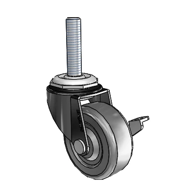 Regent Threaded Stem Black Oxide Swivel Caster with 2 x .8125 Hard Rubber Wheel and Side Brake