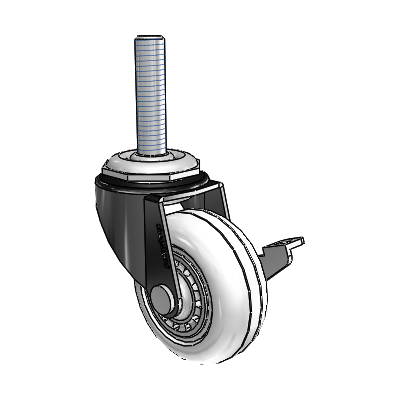 Regent Threaded Stem Black Oxide Swivel Caster with 2 x .8125 Clear Vipor Wheel and Side Brake