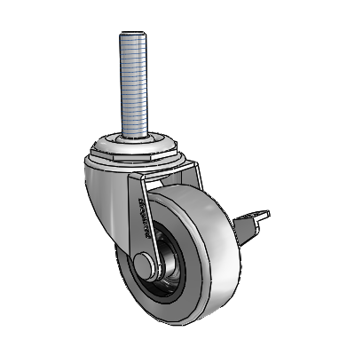 Regent Threaded Stem Polished Nickel Swivel Caster with 2 x .8125 Grey Thermoplastic Rubber Wheel and Side Brake