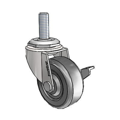 Regent Threaded Stem Bright Chrome Swivel Caster with 2 x .8125 Black Hard Rubber Wheel and Side Brake