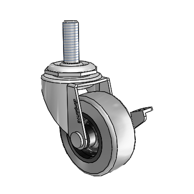 Regent Threaded Stem Polished Nickel Swivel Caster with 2 x .8125 Grey Thermoplastic Rubber Wheel and Side Brake