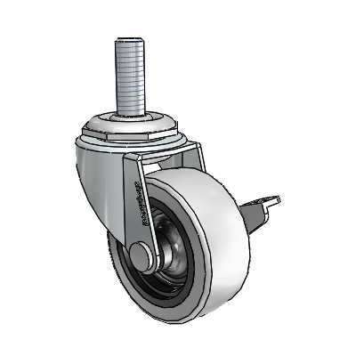 Regent Threaded Stem Zinc Swivel Caster with 2 x .8125 Grey Thermoplastic Urethane Wheel and Side Brake