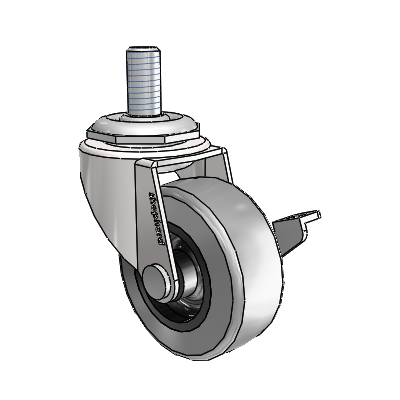 Regent Threaded Stem Bright Chrome Swivel Caster with 2 x .8125 Grey Thermoplastic Rubber Wheel and Side Brake