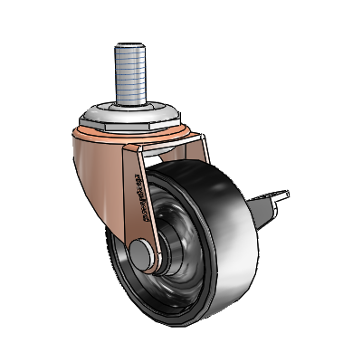 Regent Threaded Stem Copper Oxide Swivel Caster with 2 x .8125 Black Polyolefin Wheel and Side Brake