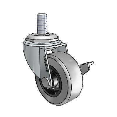 Regent Threaded Stem Zinc Swivel Caster with 2 x .8125 Grey Thermoplastic Rubber Wheel and Side Brake
