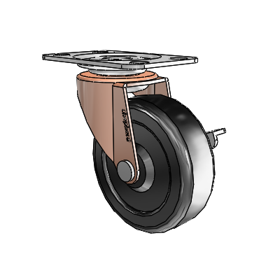 Regent Top Plate Copper Oxide Swivel Caster with 2.5 x .8125 Black Hard Rubber Wheel and Side Brake
