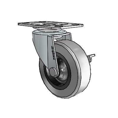 Regent Top Plate Zinc Swivel Caster with 2.5 x .8125 Grey Thermoplastic Rubber Wheel and Side Brake