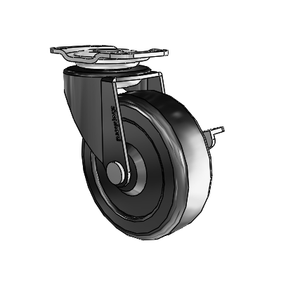 Regent Top Plate Black Oxide Swivel Caster with 2.5 x .8125 Hard Rubber Wheel and Side Brake