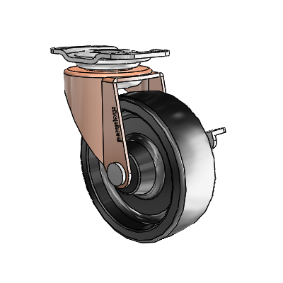 Regent Top Plate Copper Oxide Swivel Caster with 2.5 x .8125 Black Polyolefin Wheel and Side Brake