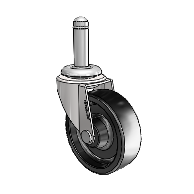 Roulette pivotante Regent Grip Ring au fini chrome brillant, équipée d'une roue en polyoléfine noire de 2,5 x 0,8125