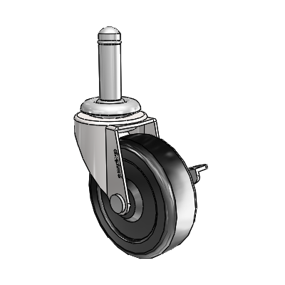 Roulette pivotante Regent Grip Ring au fini chrome brillant, équipée d'une roue en caoutchouc souple noir de 2,5 x 0,8125 et d'un frein latéral