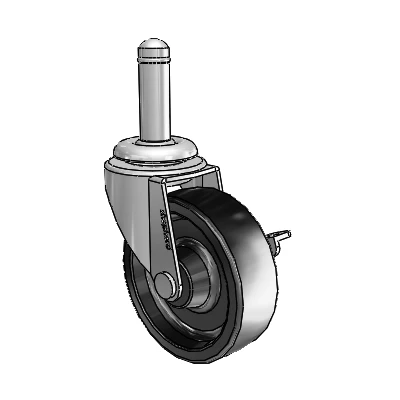 Regent Grip Ring Polished Nickel Swivel Caster with 2.5 x .8125 Black Polyolefin Wheel and Side Brake