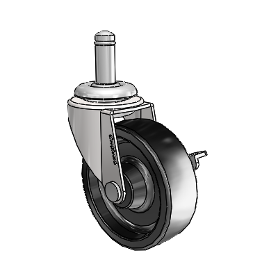 Regent Grip Ring Bright Chrome Swivel Caster with 2.5 x .8125 Black Polyolefin Wheel and Side Brake