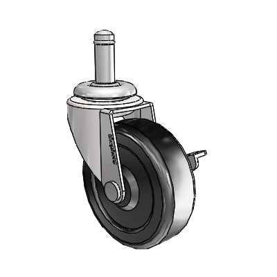 Regent Grip Ring Bright Chrome Swivel Caster with 2.5 x .8125 Black Soft Rubber Wheel and Side Brake