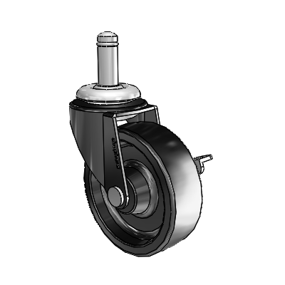 Roulette pivotante Regent Grip Ring à revêtement noir oxydé, équipée d'une roue en polyoléfine de 2,5 x 0,8125 et d'un frein latéral