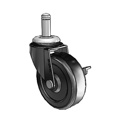 Roulette pivotante Regent Grip Ring à revêtement noir oxydé, équipée d'une roue en caoutchouc dur de 2,5 x 0,8125 et d'un frein latéral