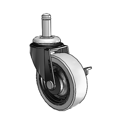 Roulette pivotante Regent Grip Ring à revêtement noir oxydé, équipée d'une roue en uréthane thermoplastique gris de 2,5 x 0,8125 et d'un frein latéral