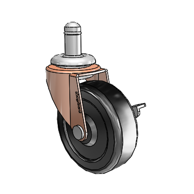 Regent Grip Ring Copper Oxide Swivel Caster with 2.5 x .8125 Black Hard Rubber Wheel and Side Brake