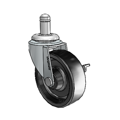 Roulette pivotante Regent Grip Ring en zinc avec roue en polyoléfine noire de 2,5 x 0,8125 et frein latéral