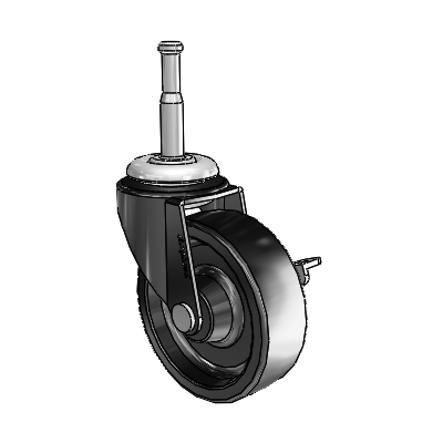 Regent Grip Neck Black Oxide Swivel Caster with 2.5 x .8125 Polyolefin Wheel and Side Brake