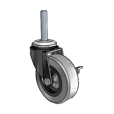 Roulette pivotante Regent à tige filetée, finition oxydée noire, équipée d'une roue en caoutchouc thermoplastique gris de 2,5 x 0,8125 et d'un frein latéral