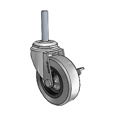 Roulette pivotante Regent à tige filetée, finition nickel poli, équipée d'une roue en caoutchouc thermoplastique gris de 2,5 x 0,8125 et d'un frein latéral