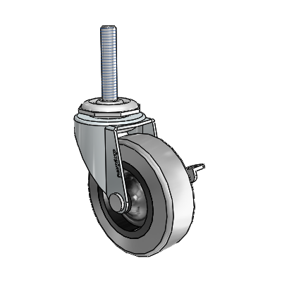 Regent Threaded Stem Zinc Swivel Caster with 2.5 x .8125 Grey Thermoplastic Rubber Wheel and Side Brake