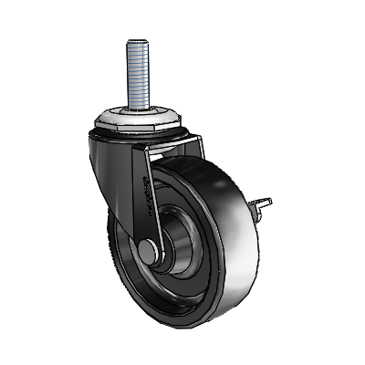 Roulette pivotante Regent à tige filetée, finition oxydée noire, avec roue en polyoléfine de 2,5 x 0,8125 et frein latéral