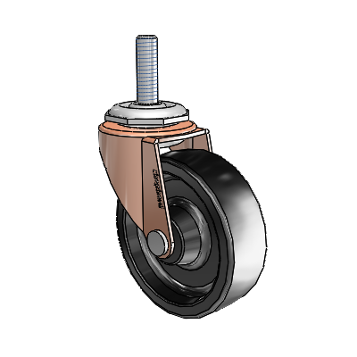 Roulette pivotante Regent à tige filetée en oxyde de cuivre, équipée d'une roue en polyoléfine noire de 2,5 x 0,8125