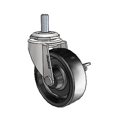 Regent Threaded Stem Bright Chrome Swivel Caster with 2.5 x .8125 Black Polyolefin Wheel and Side Brake