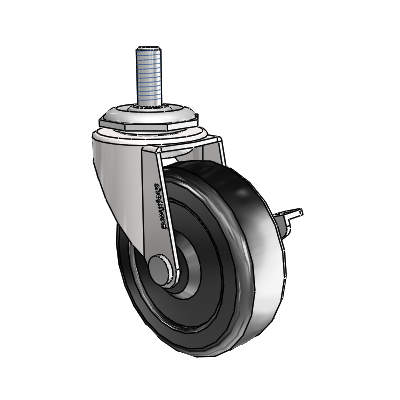 Roulette pivotante Regent à tige filetée, finition chrome brillant, équipée d'une roue en caoutchouc dur noir de 2,5 x 0,8125 et d'un frein latéral