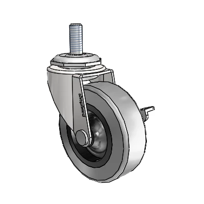 Regent Threaded Stem Bright Chrome Swivel Caster with 2.5 x .8125 Grey Thermoplastic Rubber Wheel and Side Brake
