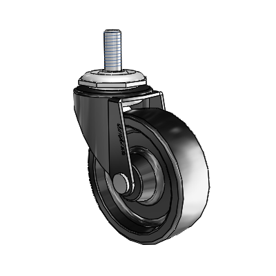 Roulette pivotante Regent à tige filetée, finition oxydée noire, avec roue en polyoléfine de 2,5 x 0,8125