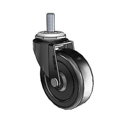 Roulette pivotante Regent à tige filetée, finition oxydée noire, avec roue en caoutchouc dur de 2,5 x 0,8125