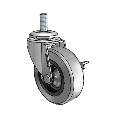 Roulette pivotante Regent à tige filetée, finition nickel poli, équipée d'une roue en caoutchouc thermoplastique gris de 2,5 x 0,8125 et d'un frein latéral